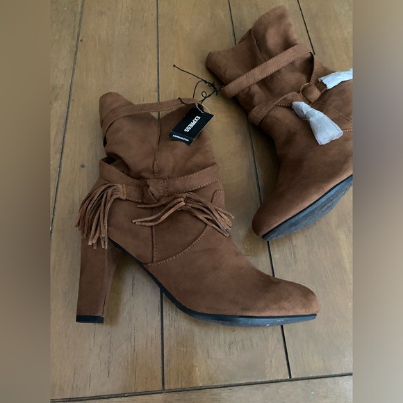 NWT EXPRESS brown mid-calf heel boots size 8 - Picture 4 of 12